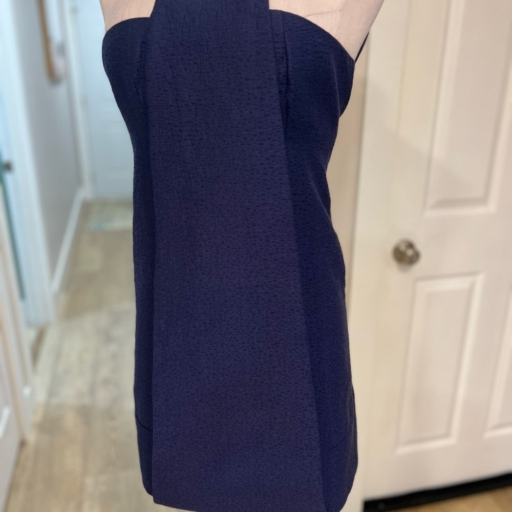 Bird by Juicy Couture Navy Textured Structured Unique Dress with Pockets. - Picture 6 of 10